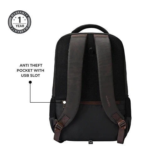 Gear Quantum 3 18"/29L Antitheft Large Faux Leather Water Resistant Laptop backpack with Raincover/Laptop backpack/Casual Backpack/Daypack/Travel Backpack/College Bag For Men/Women(Brown-Black)