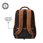 VIPUL VIBE Quantum 3 18"/29L Antitheft Large Faux Leather Water Resistant Laptop backpack with Raincover/Laptop backpack/Casual Backpack/Daypack/Travel Backpack/College Bag For Men/Women(Tan-Brown)