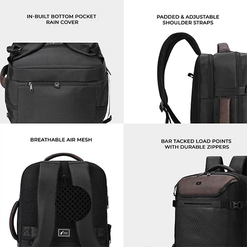 VIPUL VIBE Turbo 4 19"/40L Anti Theft Large Water Resistant Laptop Backpack with Raincover/Casual Backpack/Daypack/Travel Backpack/College Bag For Men/Women(Black-Brown)