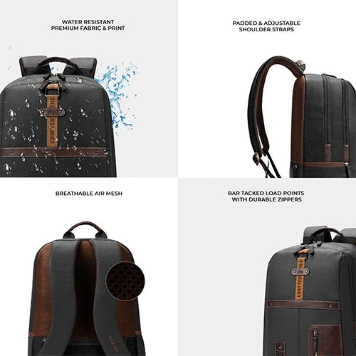 Gear Classic 6 18"/31L Antitheft Large Faux Leather Water Resistant Laptop backpack/Laptop backpack/Casual Backpack/Daypack/Travel Backpack/College Bag For Men/Women(Black-Brown)
