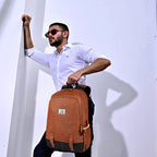 Classic 18" faux leather anti theft laptop backpack (TAN - BLACK)