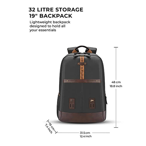 VIPUL VIBE Classic 4 Faux Leather (Without Antitheft) 19"/32L Large Water Resistant Laptop Backpack/Casual Backpack/Daypack/Travel Backpack/College Bag For Men/Women(Black - Brown)