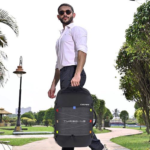 Gear Turbo 21"/45L Large Water Resistant Anti theft Laptop Backpack with Raincover | Backpack | Daypack |Briefcase | Travel Bag For Men/Women (Black - White)