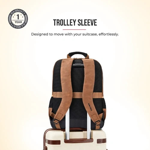VIPUL VIBE Vintage Boxy 18"/26L Medium Faux Leather Water Resistant Laptop Backpack/Casual Bag/Daypack/College Backpack/Travel Backpack For Men/Women (Tan - Black)