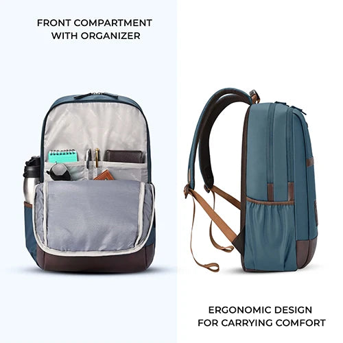 VIPUL VIBE Classic 4 Faux Leather (Without Antitheft) 19"/32L Large Water Resistant Laptop Backpack/Casual Backpack/Daypack/Travel Backpack/College Bag For Men/Women(Teal - Brown)