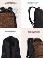 VIPUL VIBE Aspire 3 19"/31L Faux Leather Large Water Resistant Laptop Backpack | Casual Backpack | Daypack | Travel Backpack | College Bag For Men/Women(Tan - Black)